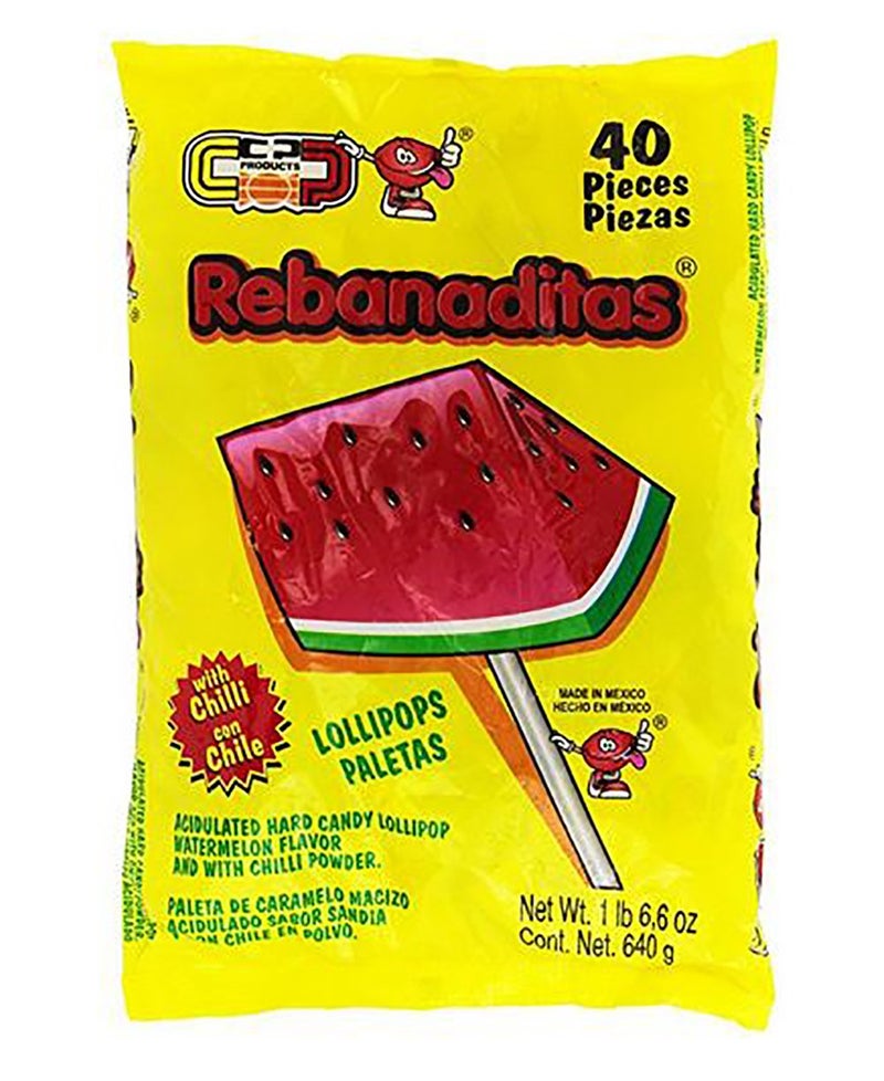 Vero Rebanaditas Paletas Sabor Sandia Hard Candy Chili Covered Lollipops 40 pcs - Image 1